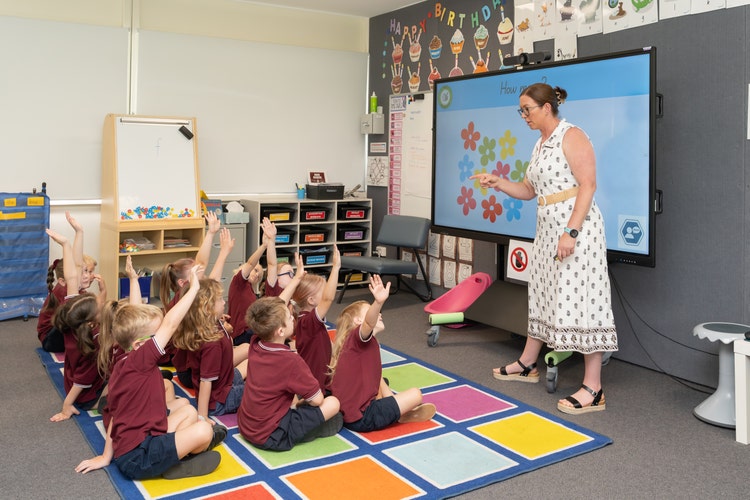 students raising hand to ask teacher question